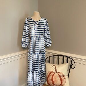 Blue and White Patterned Maxi Dress